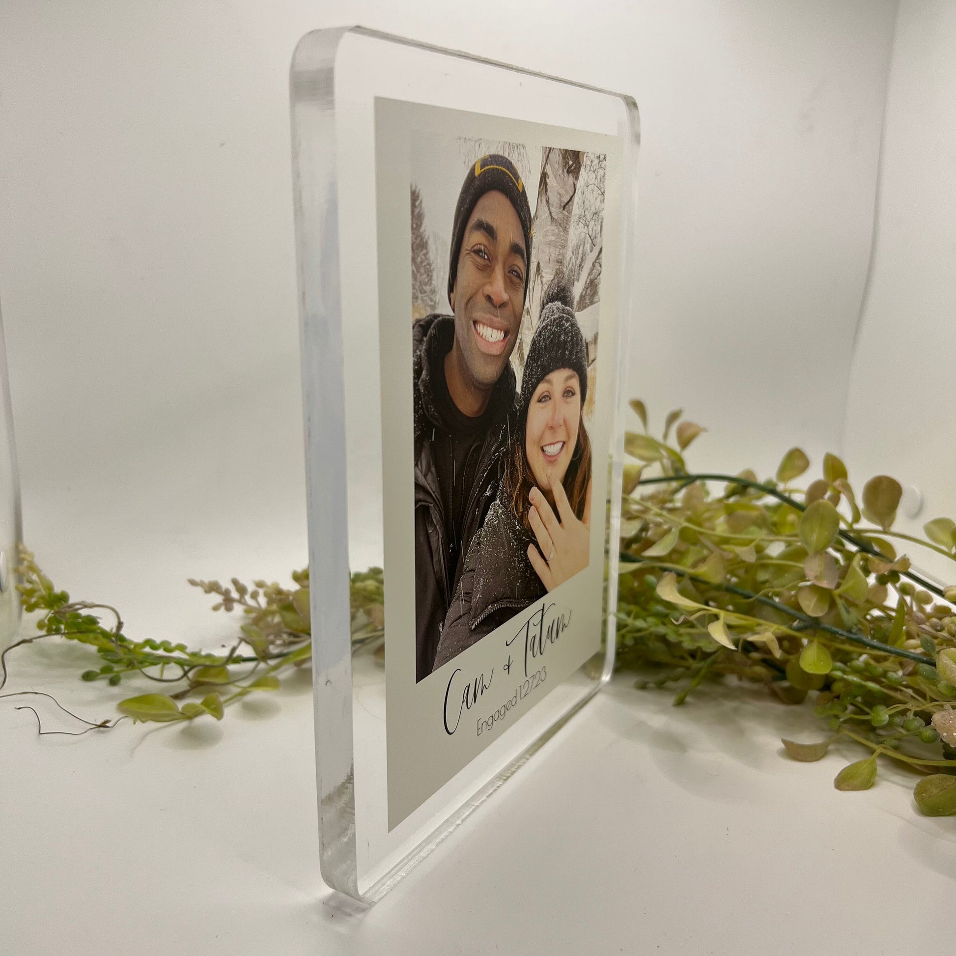 freestanding engagement photo block * your photos, your words * personalized acrylic picture block