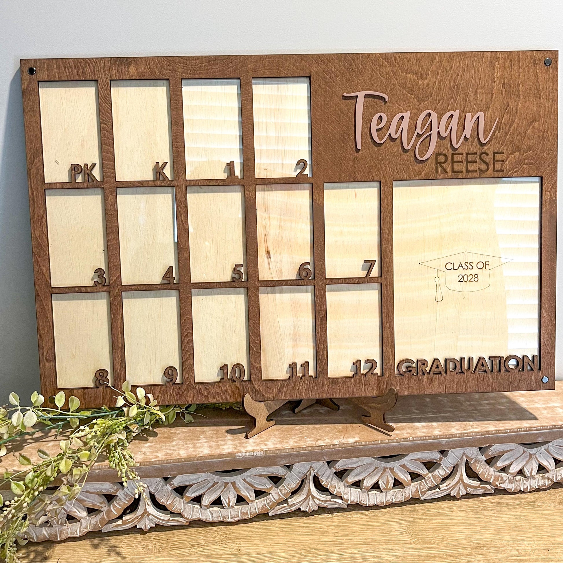 School Years Photo Frame * Pre K Grade 12 to Graduation Picture Frame * 3” x 5” Photos and 8” x 10” Photo * Stand Included * Wall Hanging
