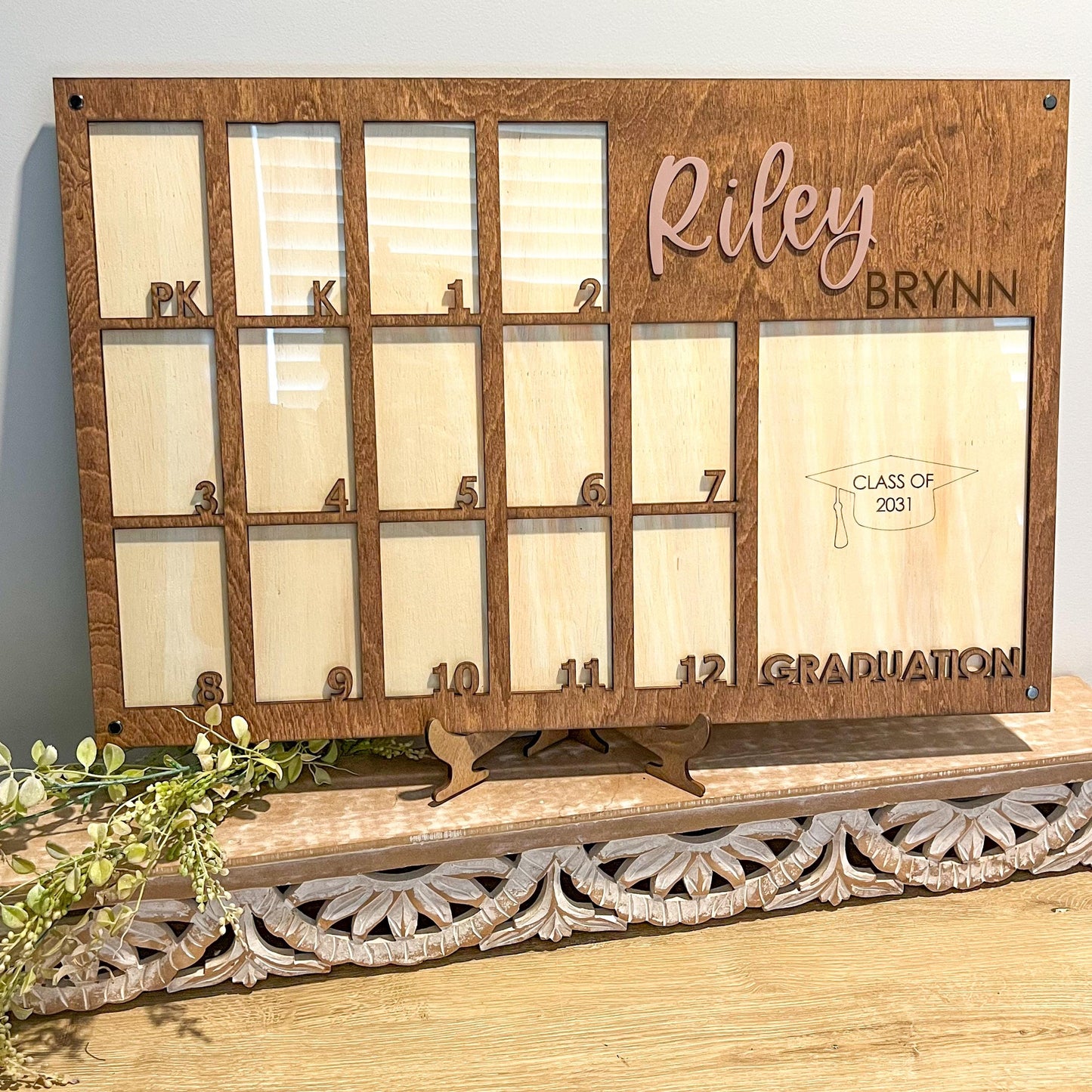 School Years Photo Frame * Pre K Grade 12 to Graduation Picture Frame * 3” x 5” Photos and 8” x 10” Photo * Stand Included * Wall Hanging
