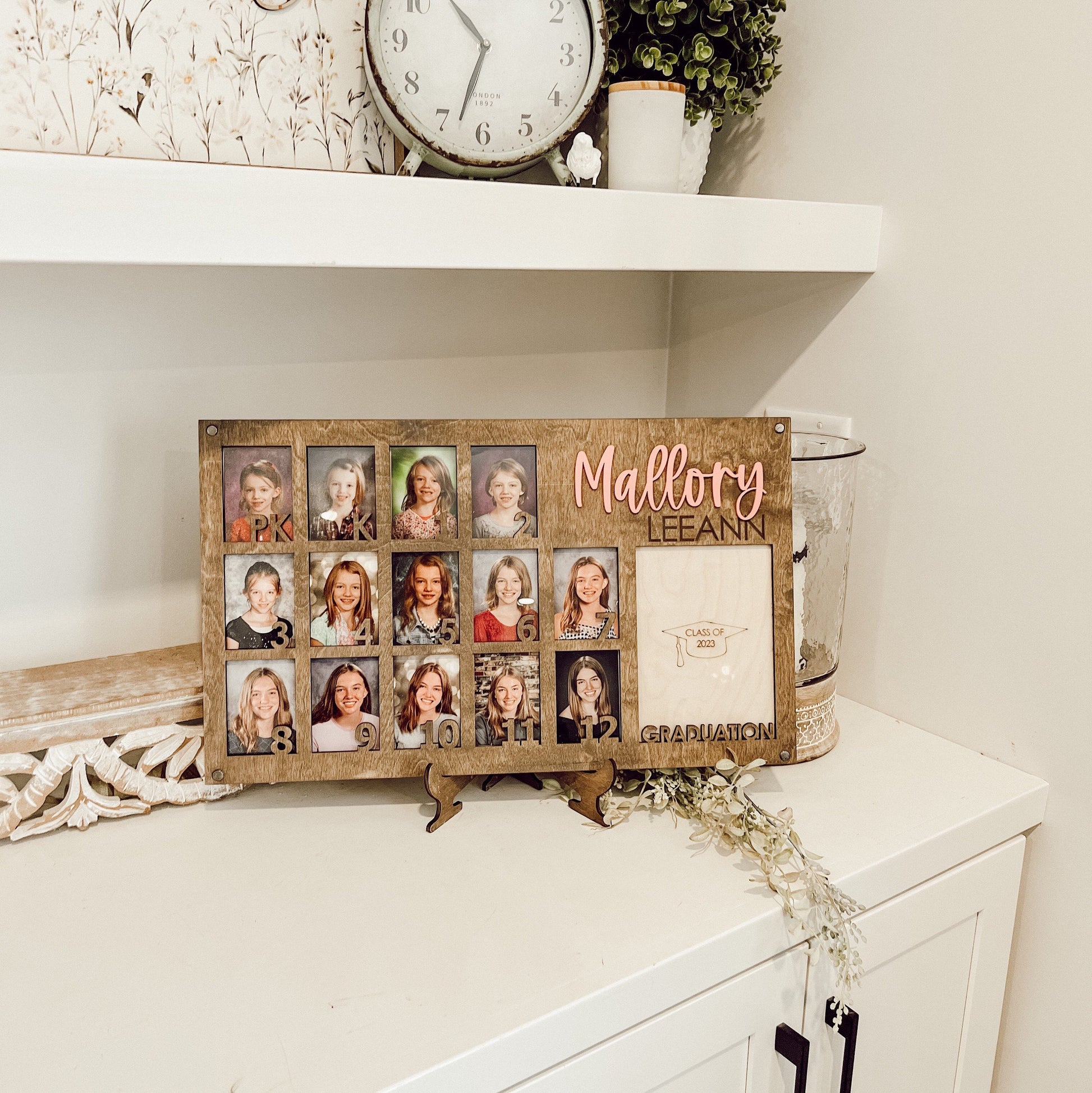 School Years Photo Frame * Pre K Grade 12 to Graduation Picture Frame * Large Wallet Photos and 5 X 7 Photo * Stand Included