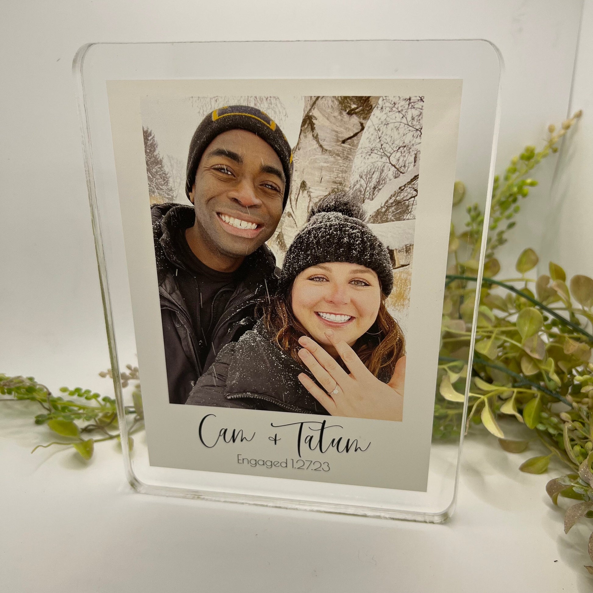 freestanding engagement photo block * your photos, your words * personalized acrylic picture block