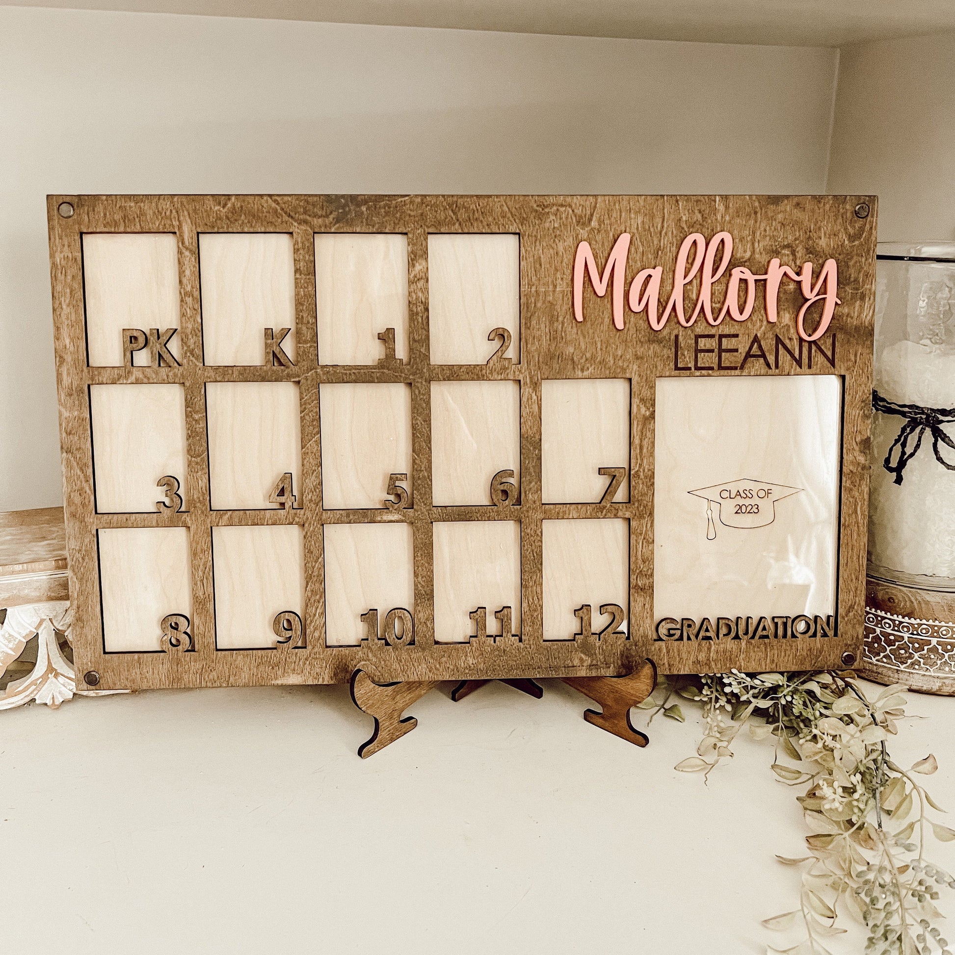 School Years Photo Frame * Pre K Grade 12 to Graduation Picture Frame * Large Wallet Photos and 5 X 7 Photo * Stand Included
