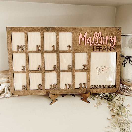 School Years Photo Frame * Pre K Grade 12 to Graduation Picture Frame * Large Wallet Photos and 5 X 7 Photo * Stand Included