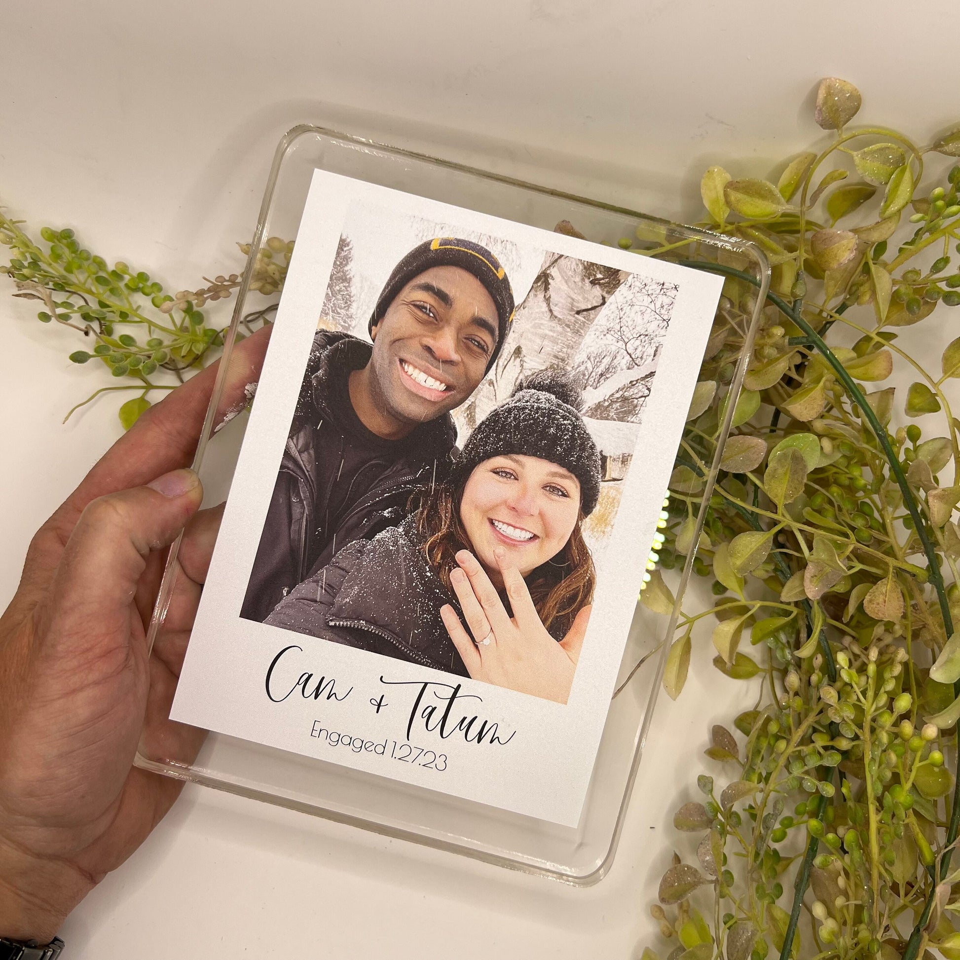 freestanding engagement photo block * your photos, your words * personalized acrylic picture block