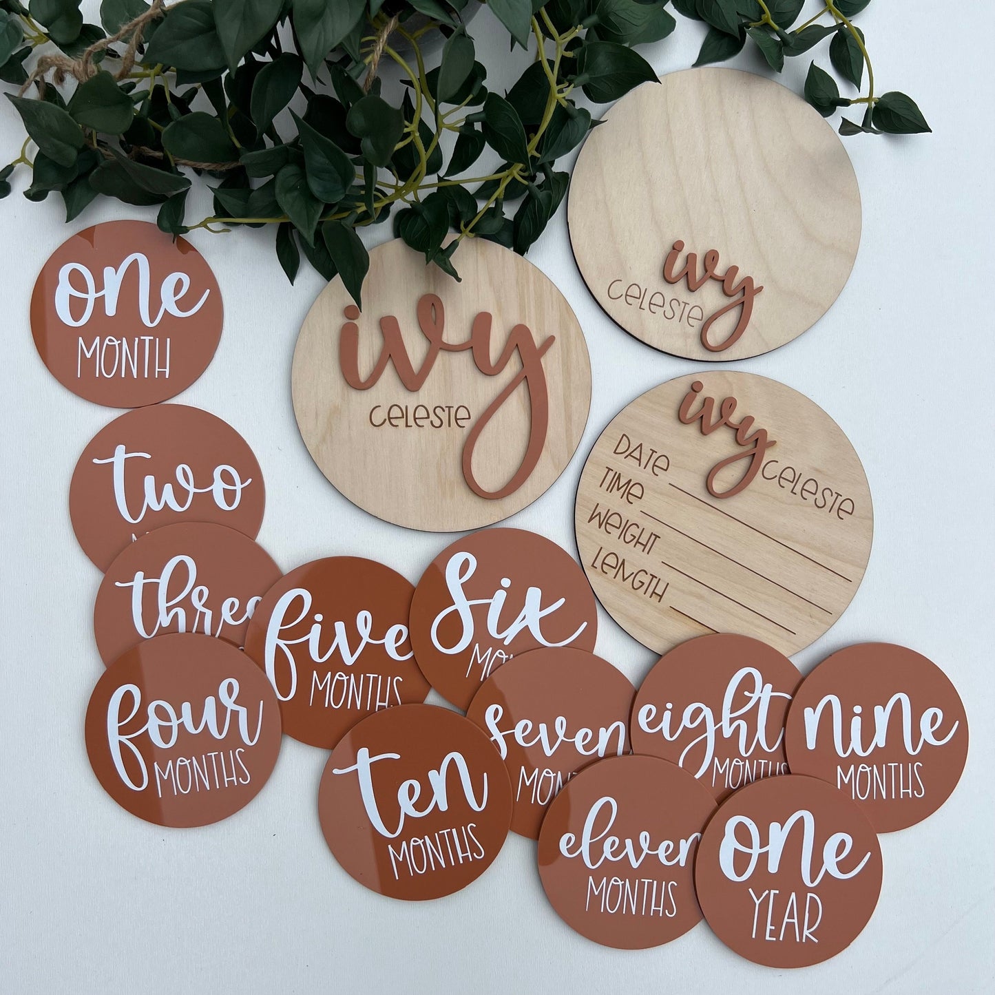 baby monthly milestone markers * milestone photo discs * baby shower gift * stand included