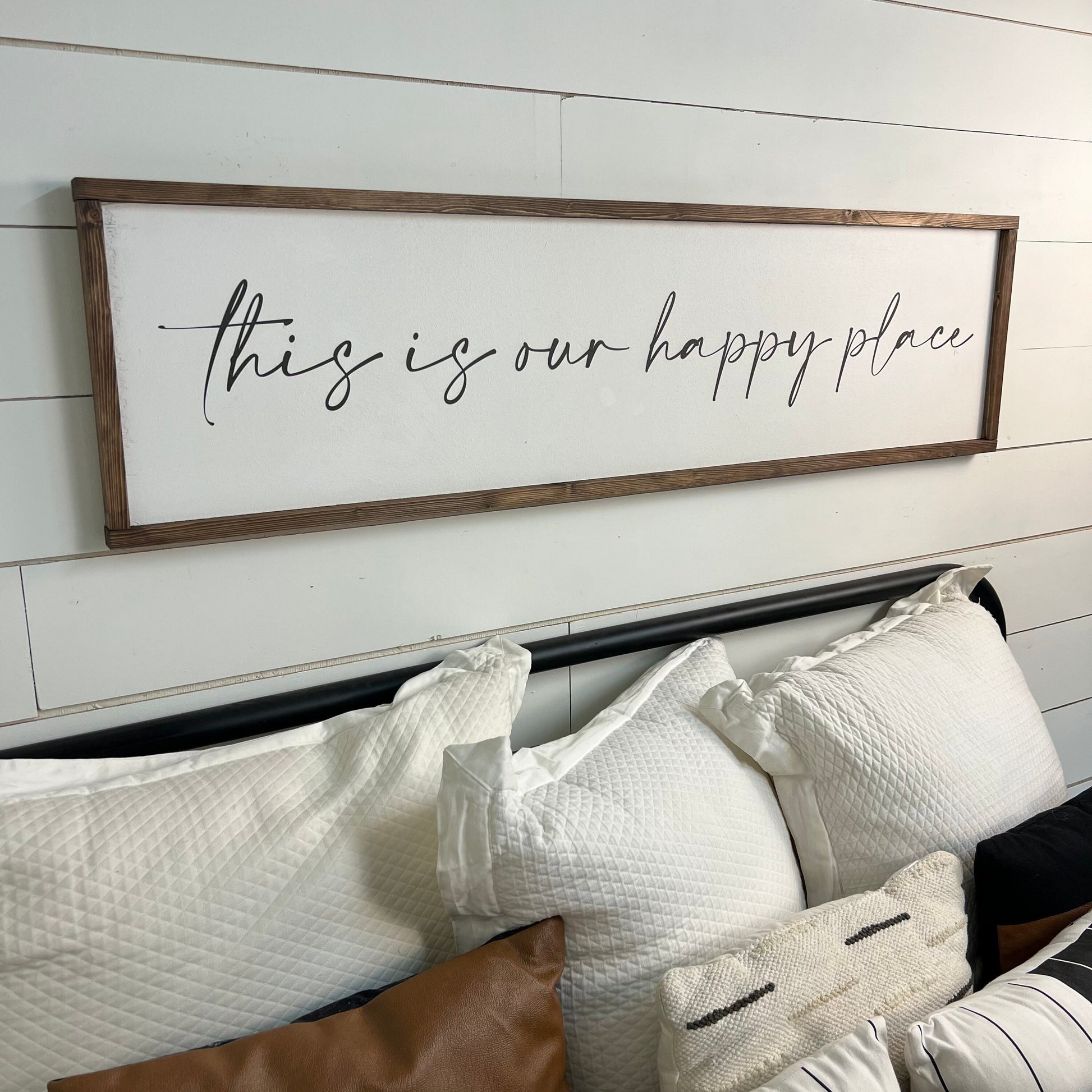 this is our happy place - above over the bed couch sign - master bedroom wall art [FREE SHIPPING!]
