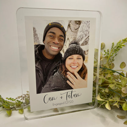 freestanding engagement photo block * your photos, your words * personalized acrylic picture block
