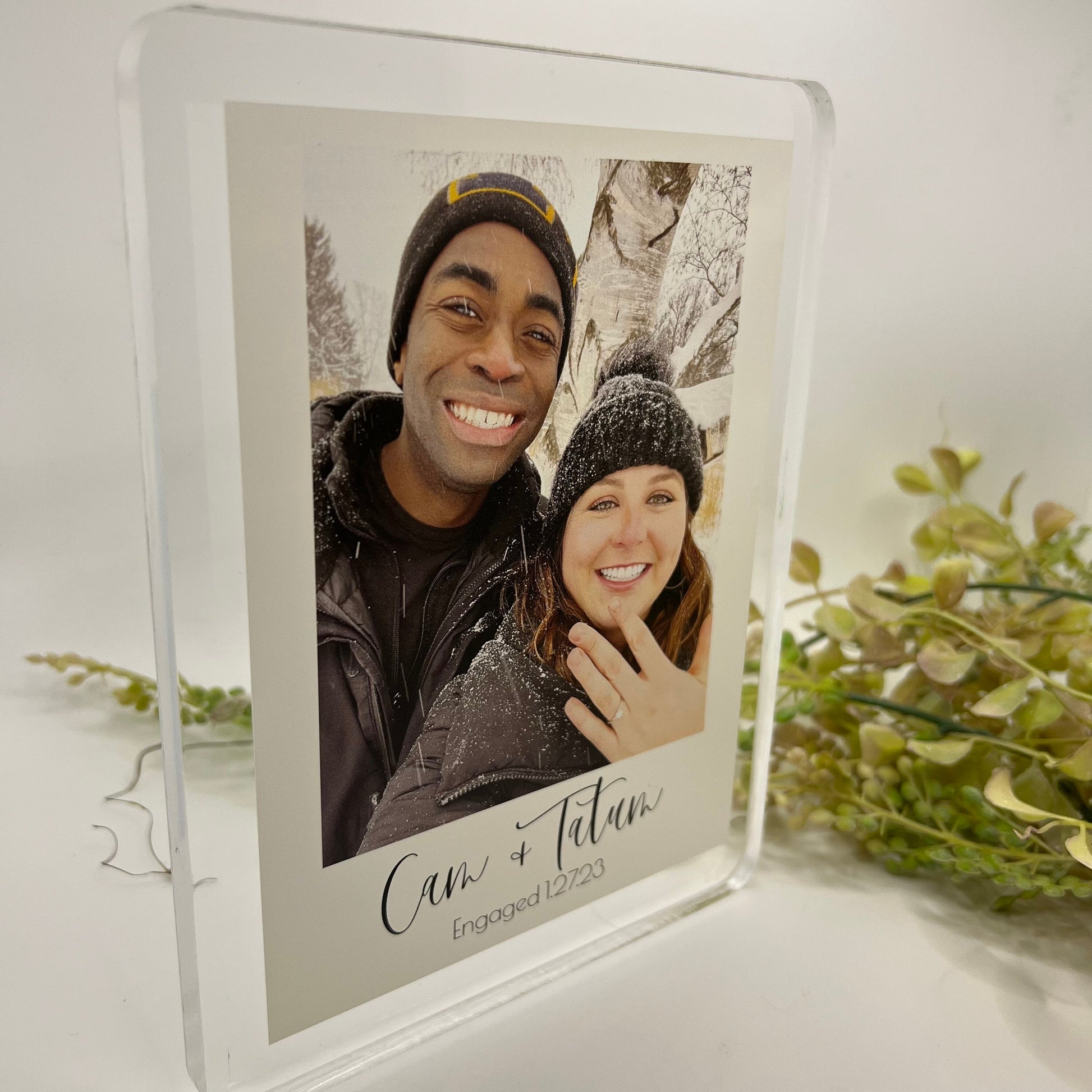 freestanding engagement photo block * your photos, your words * personalized acrylic picture block