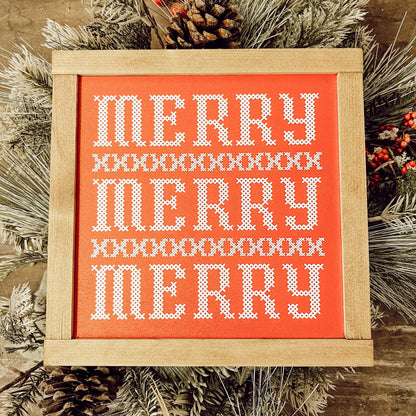 merry merry merry * cross stitch inspired wood sign [FREE SHIPPING!]