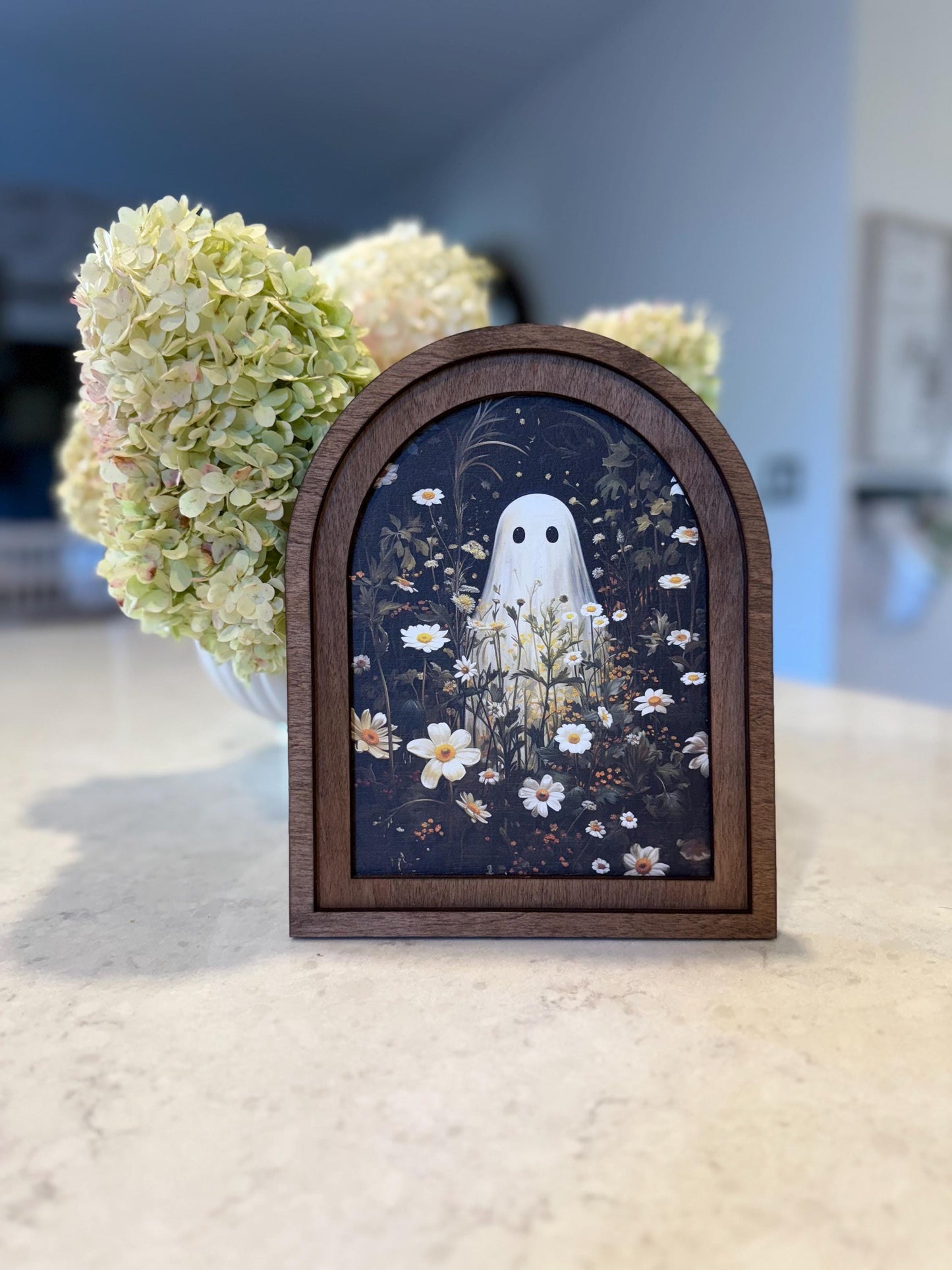 ghost in flower field * arch frame * halloween decor * friendly ghost wood sign [FREE SHIPPING!]