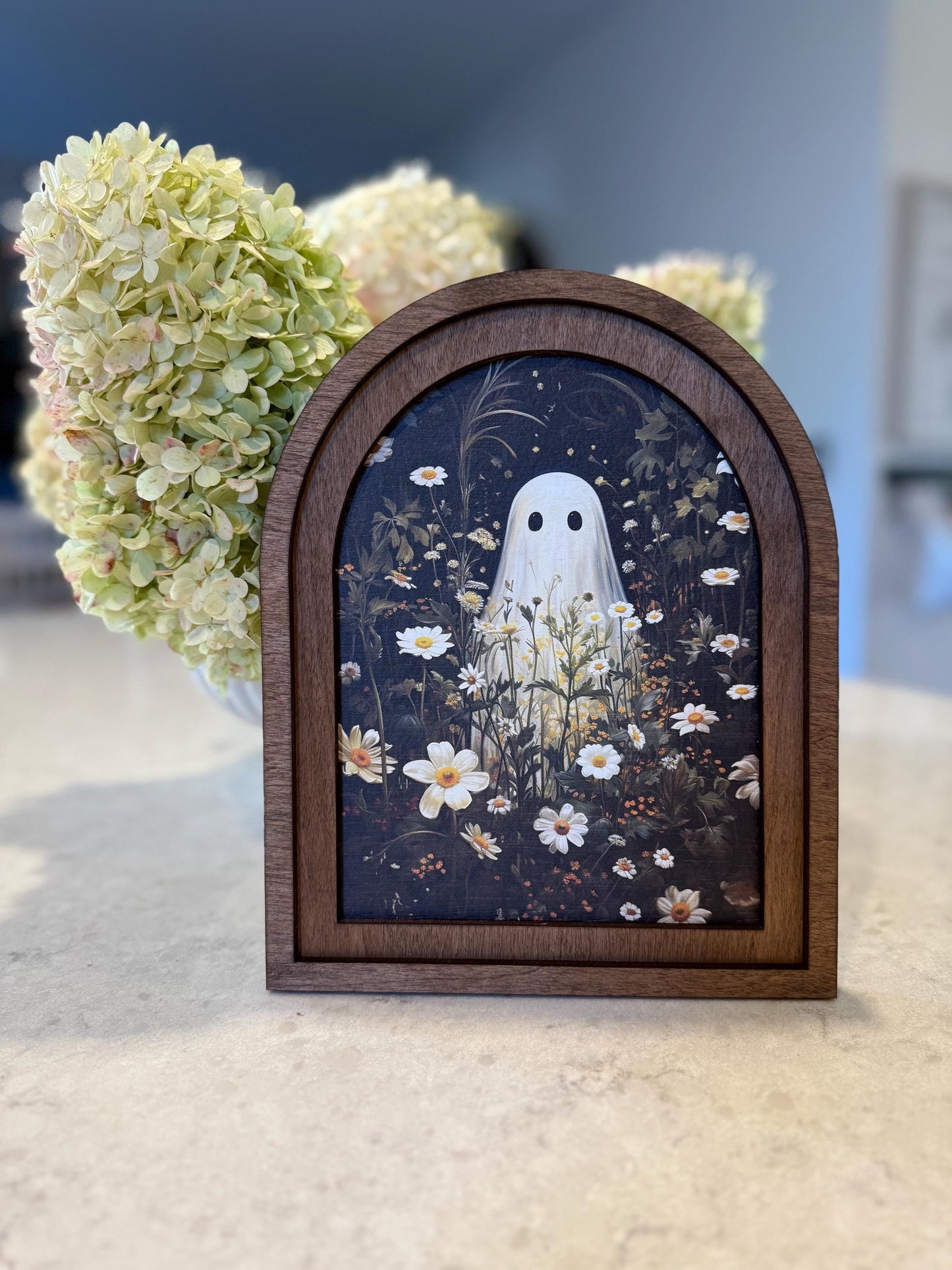 ghost in flower field * arch frame * halloween decor * friendly ghost wood sign [FREE SHIPPING!]