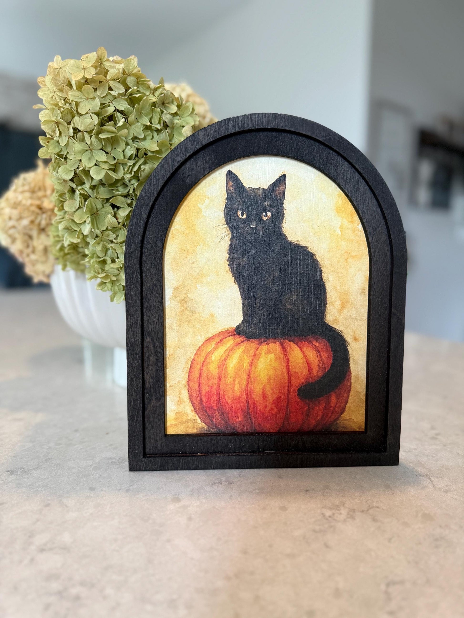 black cat with pumpkin * arch frame * halloween decor * wood sign [FREE SHIPPING!]