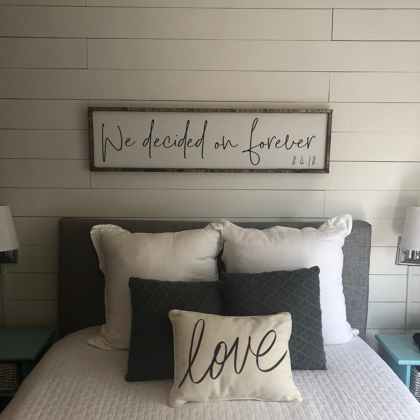 we decided on forever 2.0 - above over the bed sign - master bedroom wall art - personalized wedding gift [FREE SHIPPING!]
