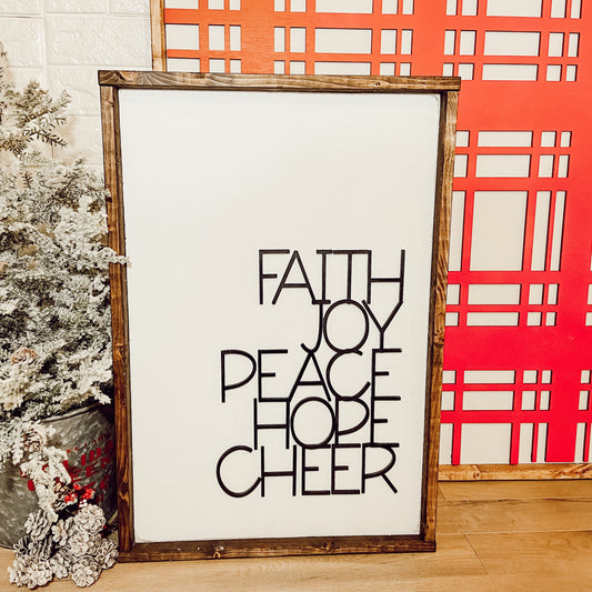 faith joy peace hope cheer - Christmas wood sign, mantle decor [FREE SHIPPING!]