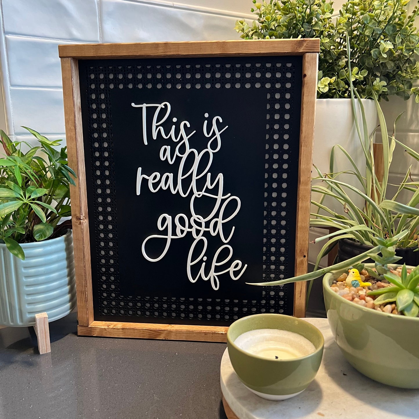 this is a really good life * cane background wood sign [FREE SHIPPING!]