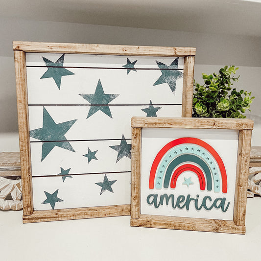 America Bundle! Shiplap star background with red, white and blue rainbow sign [FREE SHIPPING]