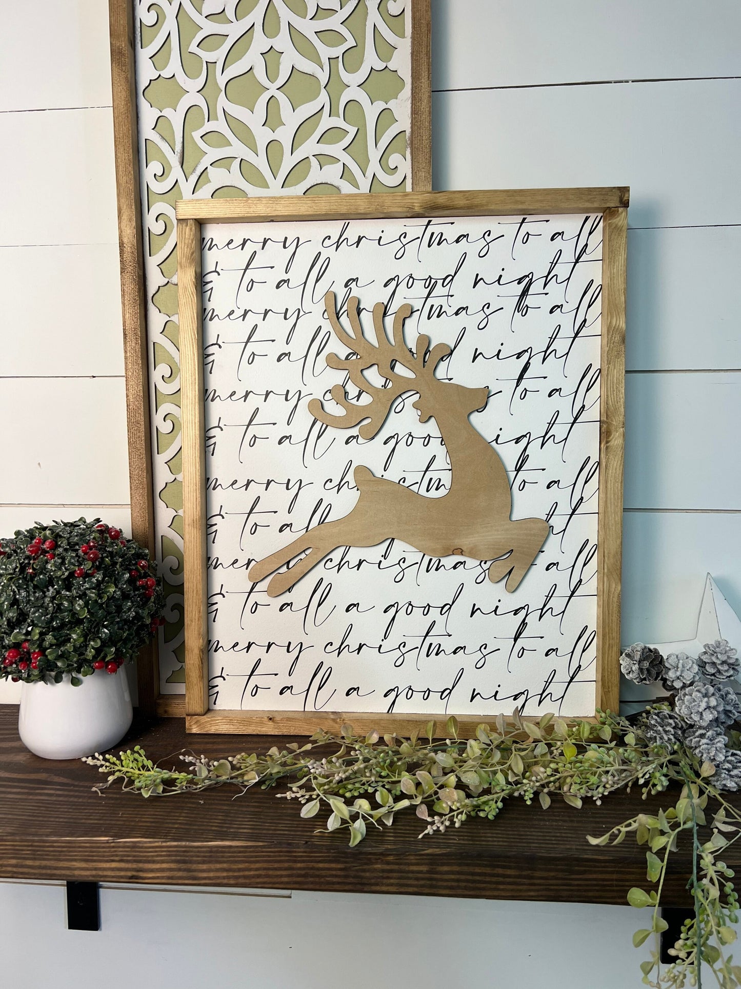 merry Christmas to all and to all a good night, reindeer - Christmas wood sign, mantle decor [FREE SHIPPING!]