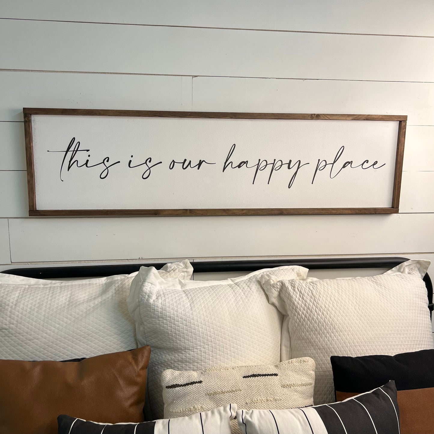 this is our happy place - above over the bed couch sign - master bedroom wall art [FREE SHIPPING!] Ready to ship!!!