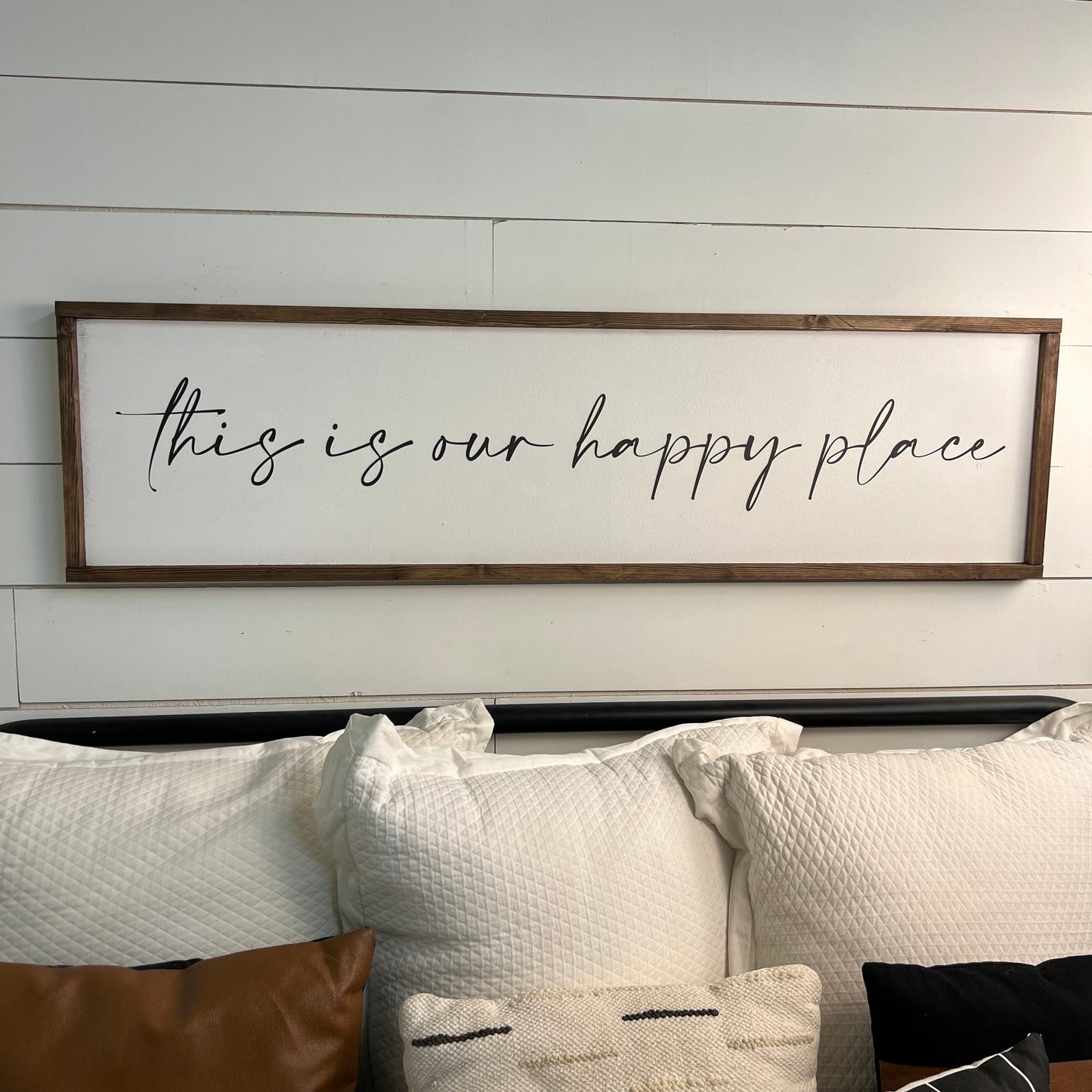 this is our happy place - above over the bed couch sign - master bedroom wall art [FREE SHIPPING!] Ready to ship!!!
