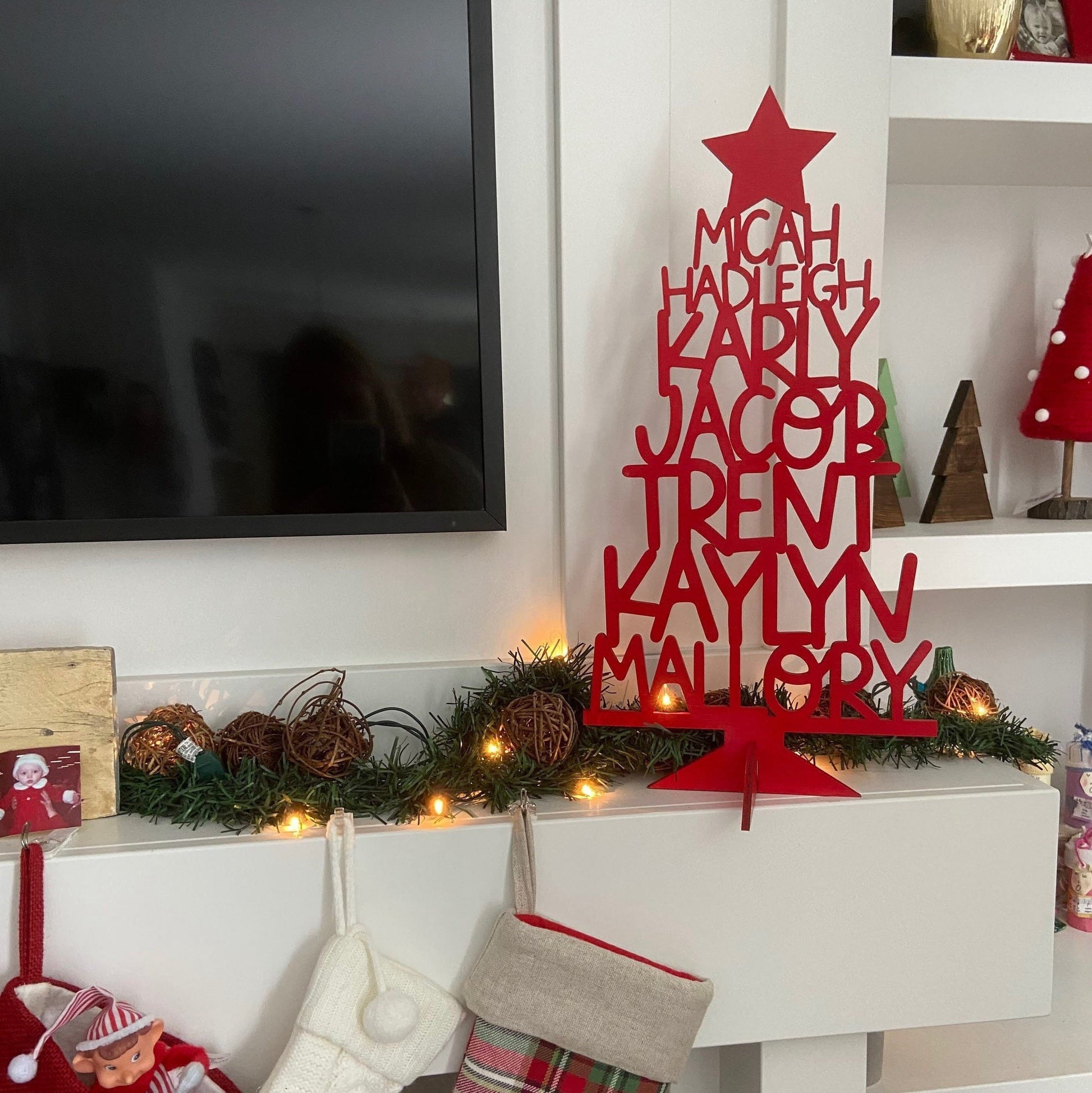 Family Christmas Acrylic/Wood Tree Personalized with Names, Family & Kids Names Tree, Gift for Mom, Dad, Grandma, Grandpa [FREE SHIPPING]